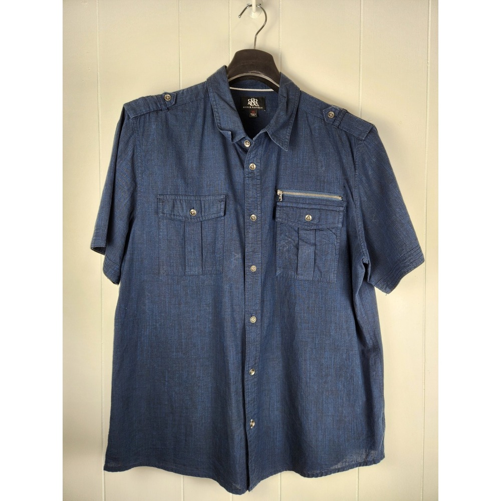 Rock & Republic Mens XL Blue Cotton Short Sleeve Utility Button Down Shirt
